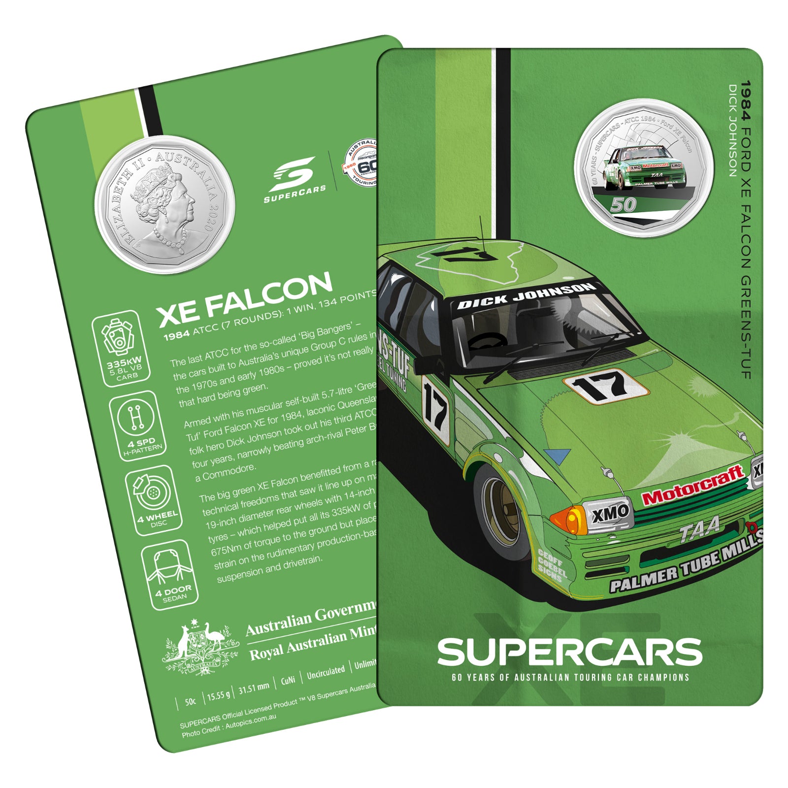 2020 50c CuNi Uncirculated Carded Coin - 60 Years of Supercar Champions Single Coins - XE Falcon